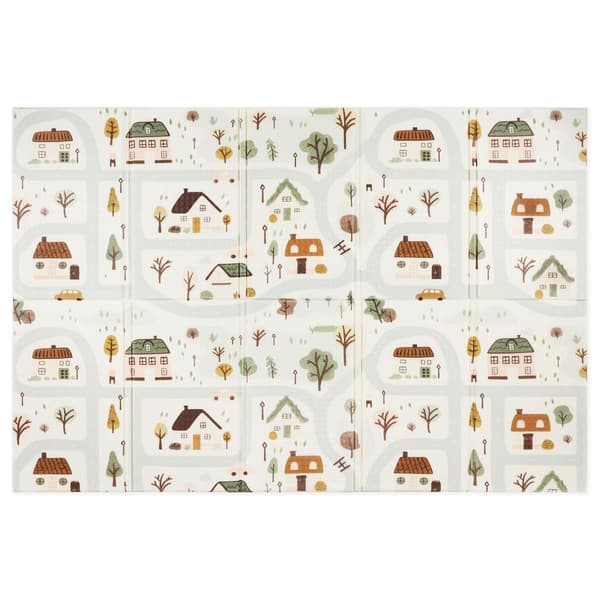 Dobbeltsidet foldbar skummåtte 180 x 120 x 1 cm - Charming Town/Sand Beige Charming Town