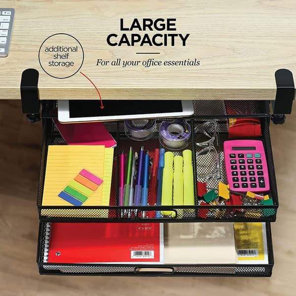 [RM]Office Home Sliding Double Drawer Under Desk Organizer Metal Storage Solution