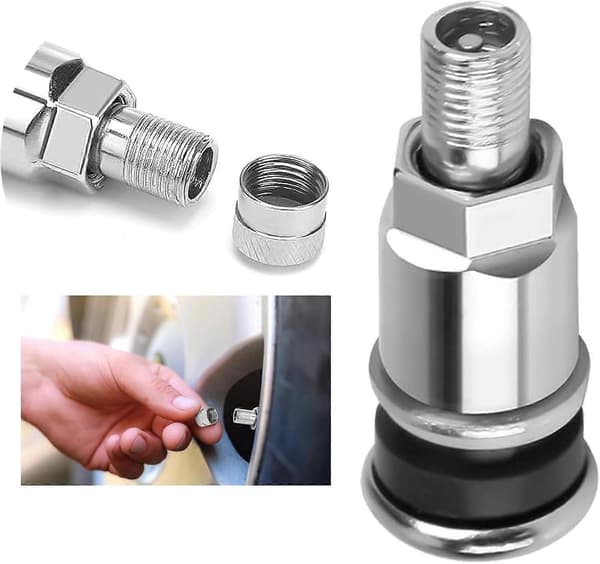 Metallfälgventil för bil, lastbil, motorcykel - Set med 6 ventilspindlar med dammskydd - Förstärkt tätning - Silver