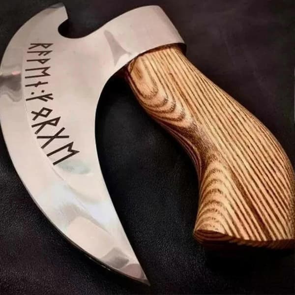Viking Pizza Axe with Stainless Steel Head and Wooden Handle Small Pizza Cutter Axe with Sheath Durable Sharp Blade