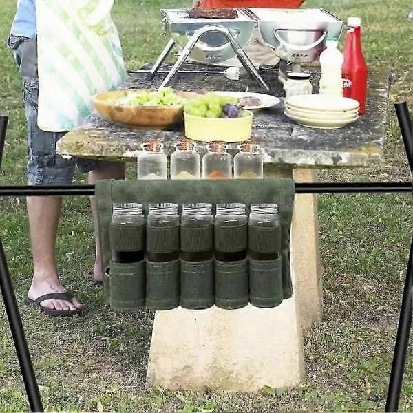 [RM] Utendørs Camping Krydder Oppbevaringspose med 9 Krukker - Krydderbeholder Sett for Piknik og Grill