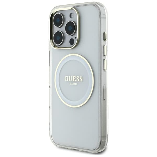 Guess Mobilcover til iPhone 16 Pro Max MagSafe Metal Circle Logo - Hvid Vit 50