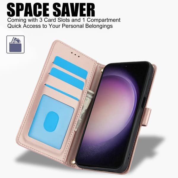 Wallet Case for Samsung Galaxy S26 Plus Faux Leather Stand - Pink