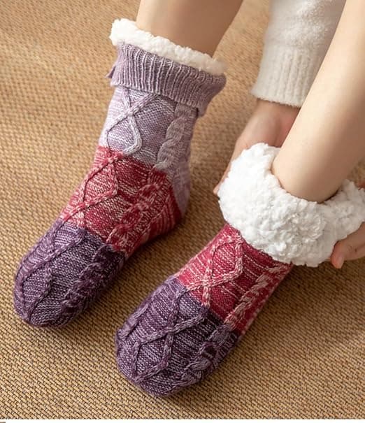[RM]2 Pairs Knitted Soft Women's Socks, Winter Warm Comfortable Sherpa Lined Soft Fluffy Sleeping Socks