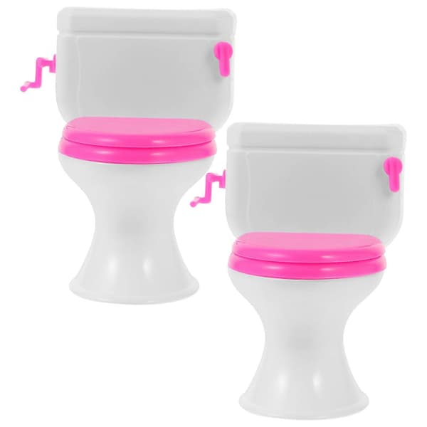 Mini toalettsitsar leksaker för barn låtsaslek 2 st rosa plastmöbler