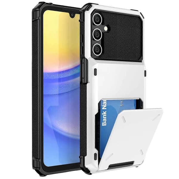 Cover til Samsung Galaxy A36 5G, PC+TPU Dual Layer bagside-cover med kortholder Multicolor White