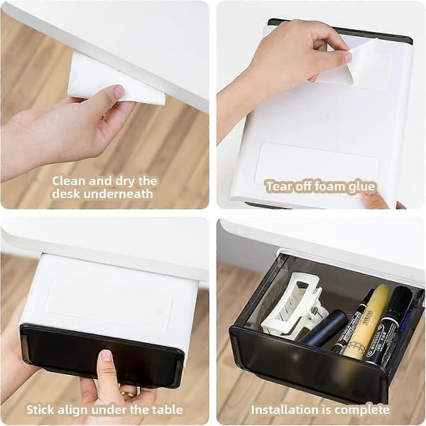 [RM]1pc Under Desk Drawer, Hidden Under Table Storage, Self-Adhesive Plastic