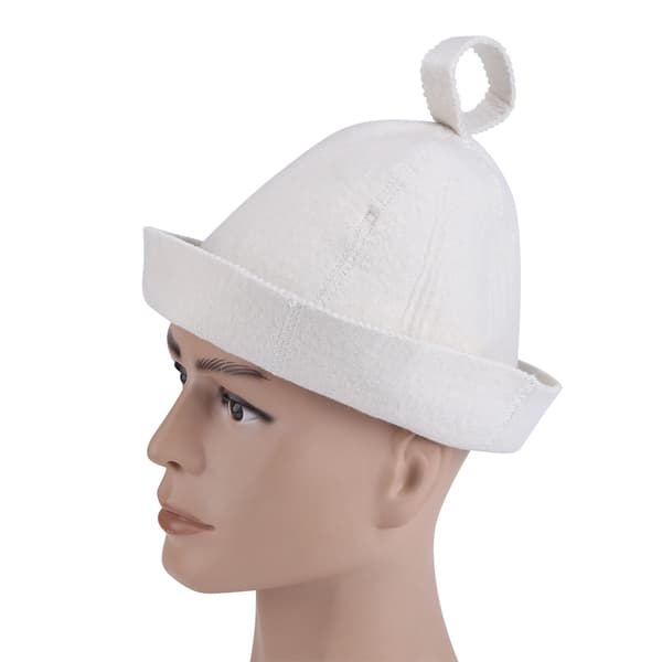 White Wool Felt Sauna Hat for Russian Banya Sauna with Hanging Loop [RM] 0.1
