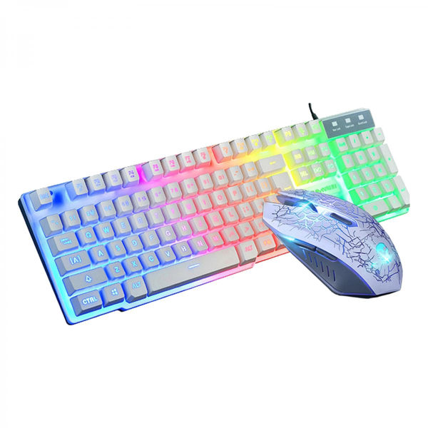 T6 Regnbåge LED USB Trådbundet Tangentbord Och Musmatta Combo