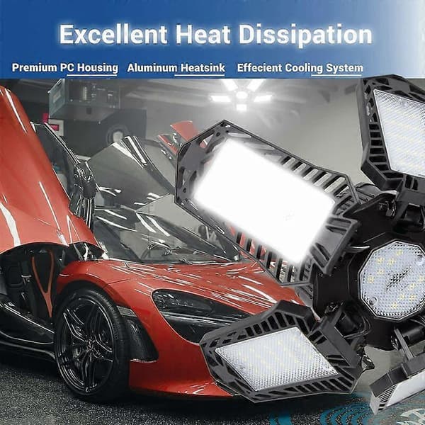 LED Garagelys 80W 8000LM E26/E27 LED Garageloftslampe 5+1 Deformerbare Paneler til Garage Værksted Lager Kælder