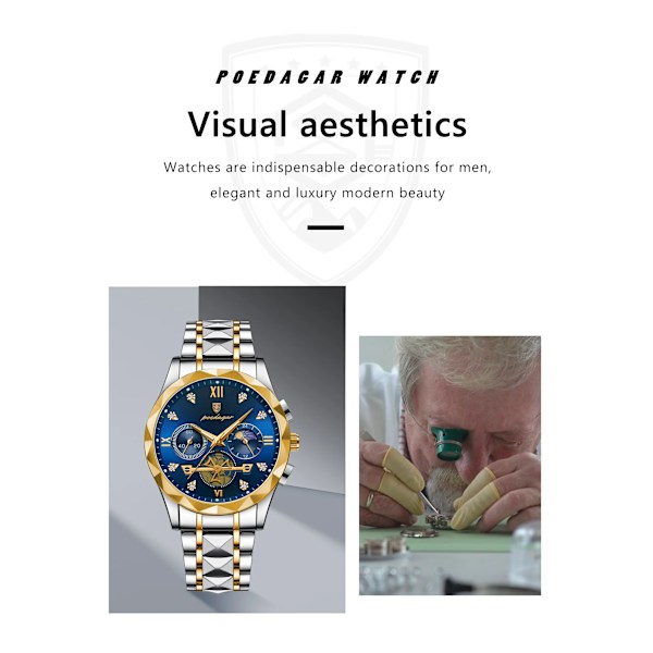 Vattentät Luminous Chronograph-klocka för män i rostfritt stål, herrkvartsklocka color 4