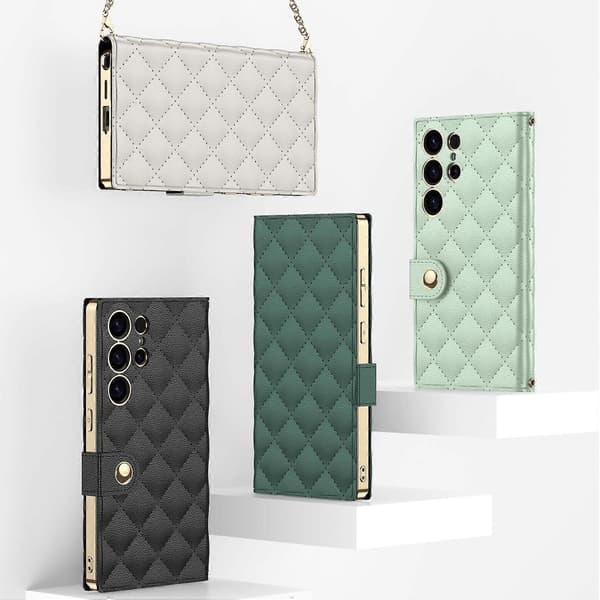 GKK Plated Diamond Pattern Leather Case With Crossbody Chain