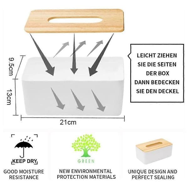 Rektangulær vevboks i tre - 21x13x9,5cm - hvit - 1 stk