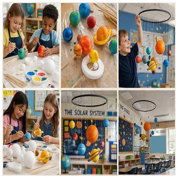 Solsystem håndværkssæt - DIY planetmodelsæt med skumkugler og bambuspinde til skoleprojekter, håndværk