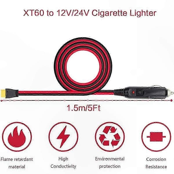12V til 24V Bilopladerkabel Kompatibelt med XT60-stik til Bærbare Power Stations og Enheder