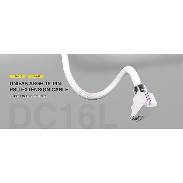 ARGB 12VHPWR 16-pin GPU-forlengelseskabel for RTX40/50-serien, 90° PCIe 5.1 PSU-forlengelseskabel, STD Hvit White