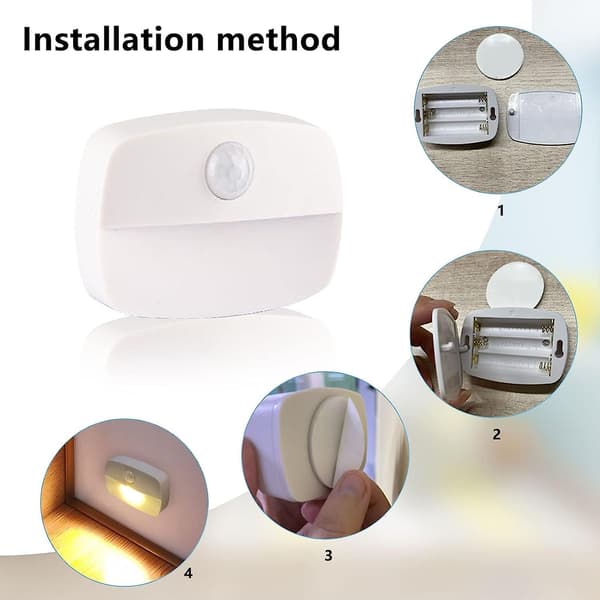 4 batteridrivna LED-nattlampor med inbyggd rörelsesensor och ljussensor, kan fästas var som helst, vägg, hall, inomhus, sovrum (varmvit)