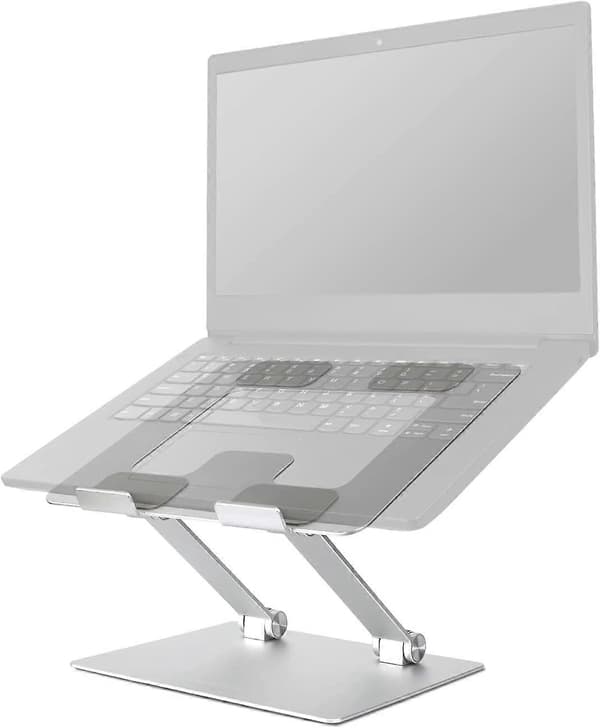 Ergonomiskt, stabilt och bärbart laptopställ med ventilation och kylning, hopfällbart, silver, aluminium