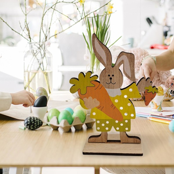 Påskprydnad Tecknad DIY Trä Skrivbordsdekoration Påskhare Prydnad för Helg 5