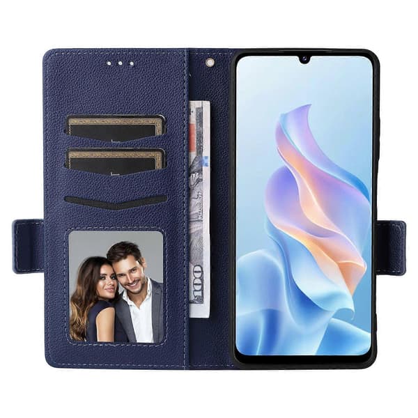 [RM]Fodral för ZTE Blade A76 5G med handledsrem, litchi-textur PU-läder plånboksfodral [DB] Mörk b Dark blue Dark Blue