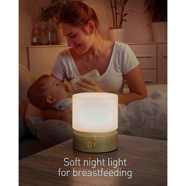 Natlampe med træårer, dæmpbar timerlampe, søvnhjælp til soveværelset