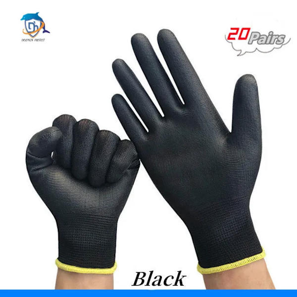 10/20 Par Polyuretan Säkerhetsarbetshandskar Reparationshandskar med Palmbeläggning Black 20 pairs M