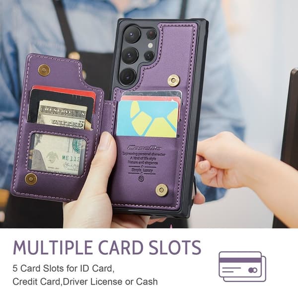 CASEME C22 Mobile Case for Samsung Galaxy S23 Ultra Leather RFID Protection Purple