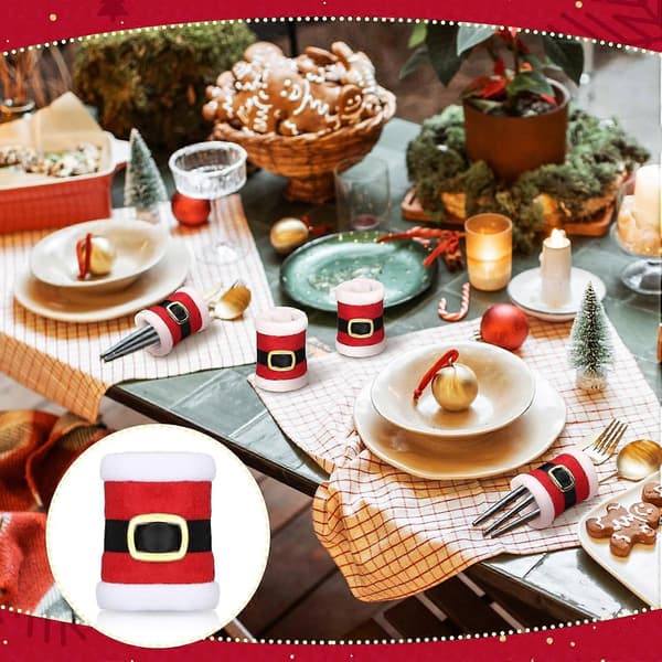 Set med 6 julservettringar med tomtbälte, tomtringar för julfest, middag, köksdekoration, 19*7 cm
