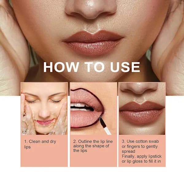 3 st Läppkontur Peel Off Läpptatuering Läppfärg Långvarig Hållbar Makeup Närande