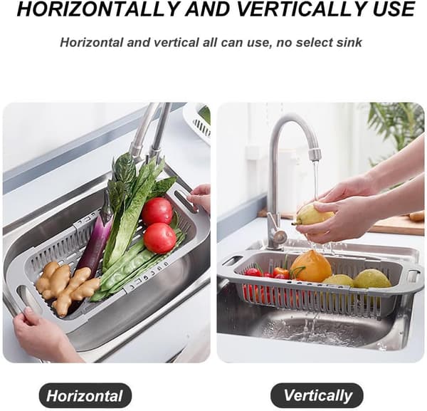 [RM]Handle Kitchen Sink Strainer Drain Basket - Set of 2, Foldable Strainer Basket for Fruit, Vegetables and Cutlery Strainers (White and Grey)