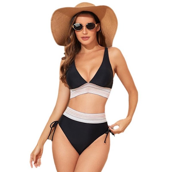 Delad baddräkt feminin bikini set nylon bikini badkläder Black M