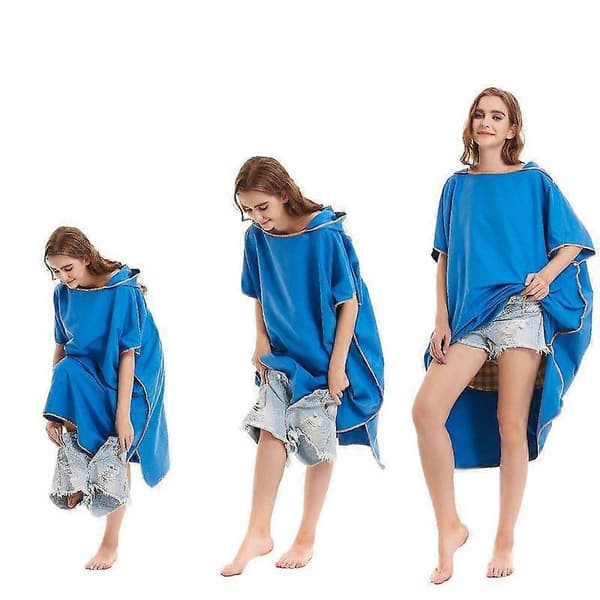 Luxora Voksen Hurtigtørkende Badehåndklekappe Mikrofiber Strandhåndkle Badekåpe Med Hette Blue