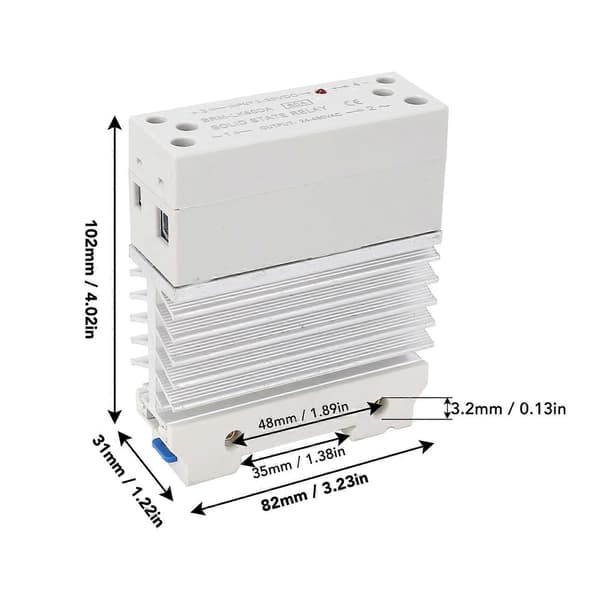 DC til AC 60A Enfaset Solid State Relæ SSR Modul med Køleplade, 3 - 32VDC Indgang, 24 - 480VAC Udgang