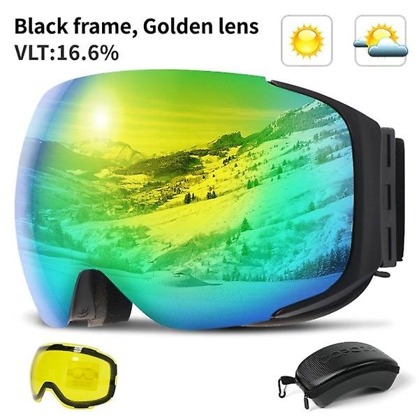 Magnetiska skidglasögon med snabbväxlande lins och fodralset 100% UV400-skydd Anti-imma Snowboardglasögon Red