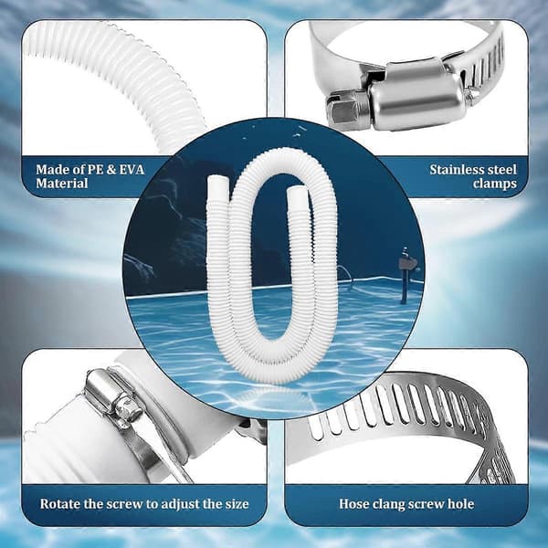 2-pack poolslang, 32 mm poolslang, pooldammsugarslang med 4 metallklämmor, poolpumpslang lämplig för ovanmarkspooler