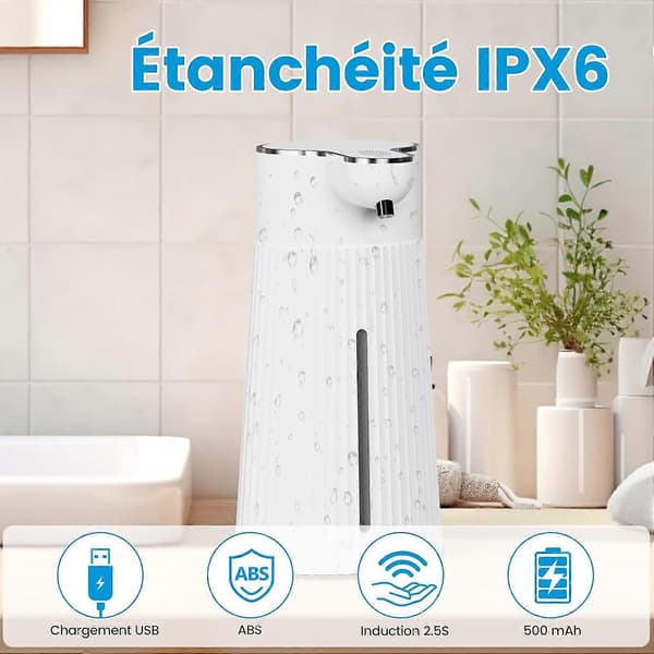 Elektrisk såpedispenser med sensor, veggmontert automatisk skumsåpedispenser, hvit, IPX6 vanntett, 18,5*9,5 cm, plastmateriale