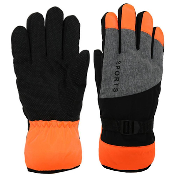Extra Tjocka Varma Skidhandskar Herr Vattentäta Fleecehandskar Vindtäta Vinter Utomhus Sport Snowboard Orange