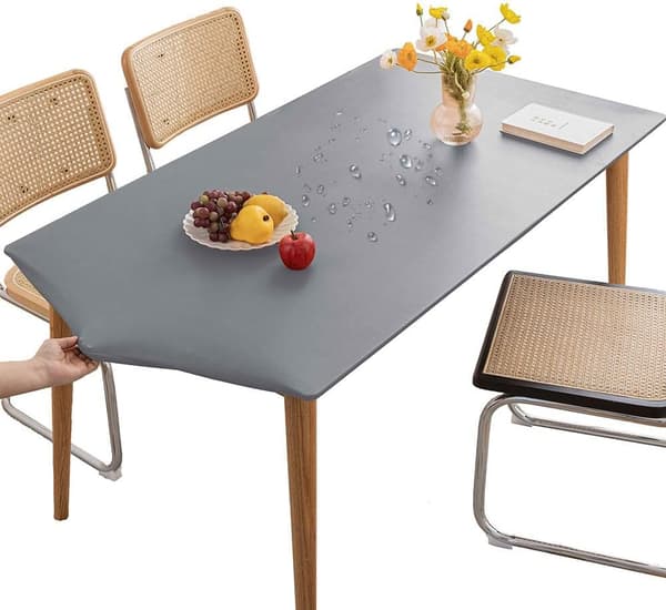 1 stk. rektangulær duk med strikk grå 90x150 cm, elastisk rektangulær duk flekkfri vanntett PVC-duk tørkbar for kjøkkenhage reise