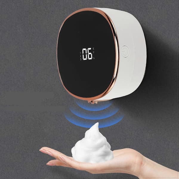 Automatisk sæbedispenser, håndfri opvaskemiddeldispenser, sæbedispenseringsniveauer, vægmontering til køkken og badeværelse, 13,3*6 cm, hvid, plastmateriale
