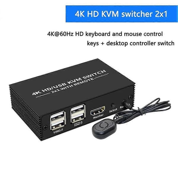 -Kompatibel KVM Switch 2X1 4K -Kompatibel USB Switch Selector 2 ind 1 ud med 4 Port USB Hub