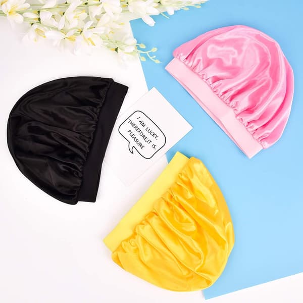 [RM]Children's Satin Bonnet, Adjustable Kids Sleep Cap, Reusable & Washable Hair Cap, Perfect for Makeup and Study (3-Pack)