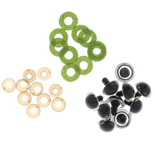 10 st Plast Säkerhetsleksaksögon + Glitter Nonwovens + 20mm Bricka Ljusgrön
