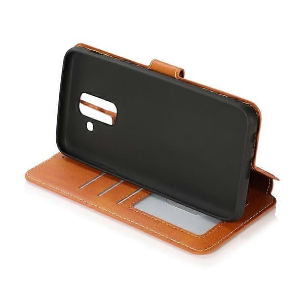 Stöttåligt mobilfodral i PU + TPU-läder för Samsung Galaxy A6+ Khaki