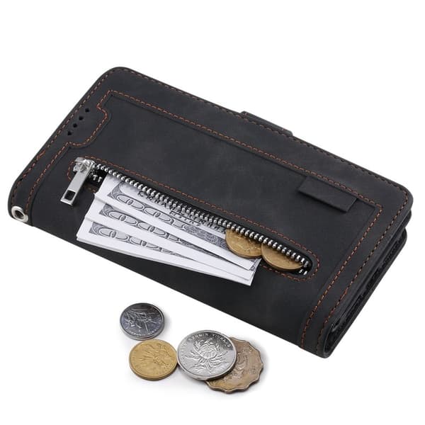 [RM]Samsung Galaxy A57 Wallet Case Artificial Leather 9 Card Slots Zipper - Black