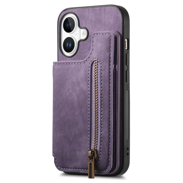[RM]iPhone 17 Retro Leather Zipper Case Purpur