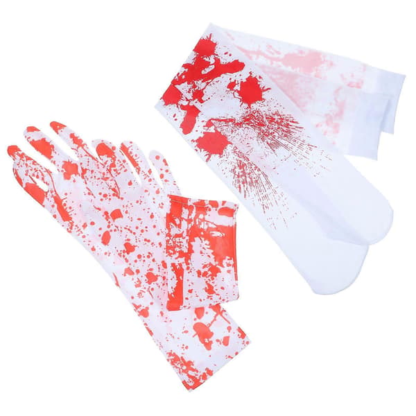 1 sæt Halloween handsker strømper Cosplay blodkostume blodplettede strømper handsker size