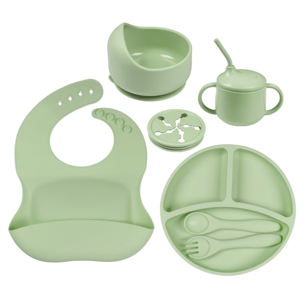 Barns BPA-fria tallrikar Set Baby silikon set green