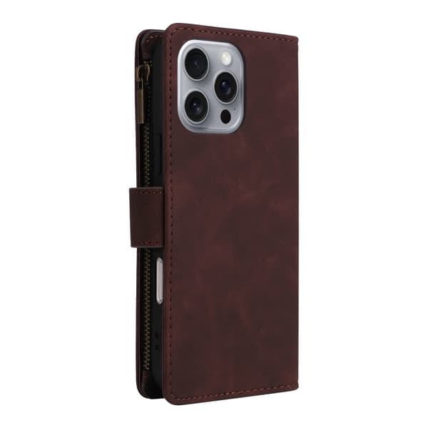 [RM]iPhone 16 Pro Max Case - Crossbody Case with Multiple Card Slots and Zipper Kaffe