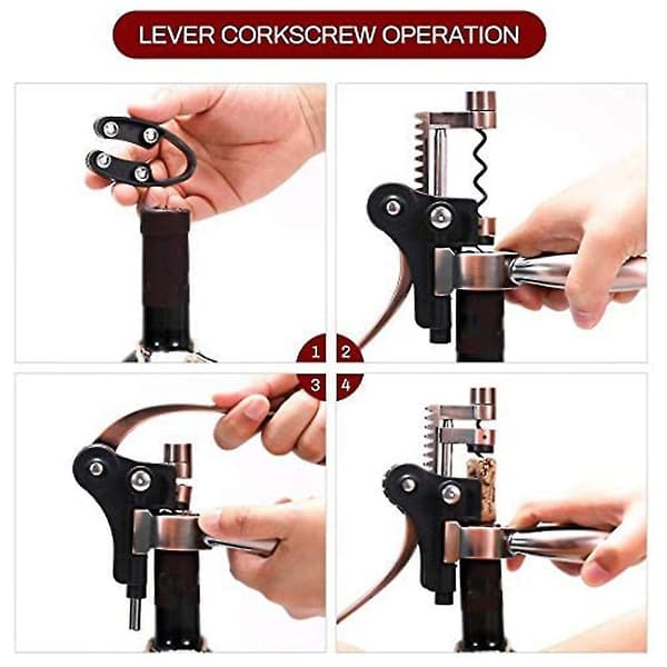 [RM]Wine Corkscrew Set Premium Leather Box Rabbit Corkscrew Wine Bottle Opener, Wine Pourer Gift Box as shown