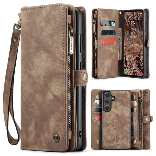 CaseMe Wallet Case for Samsung Galaxy S26 Artificial Leather with Detachable Strap - Brown